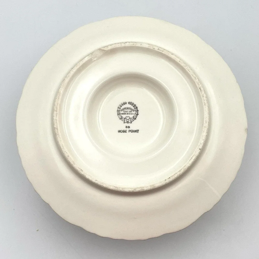Vintage 1960s Pope Gosser‎ China Rose Point Gravy Boat Attached Underplate USA